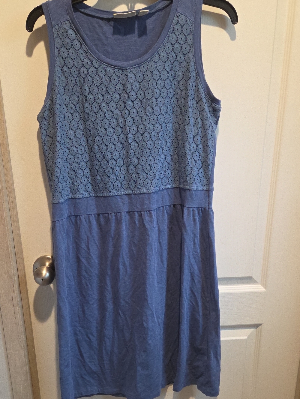 L.L. Bean Blue Lace-Front Sleeveless Midi Dress